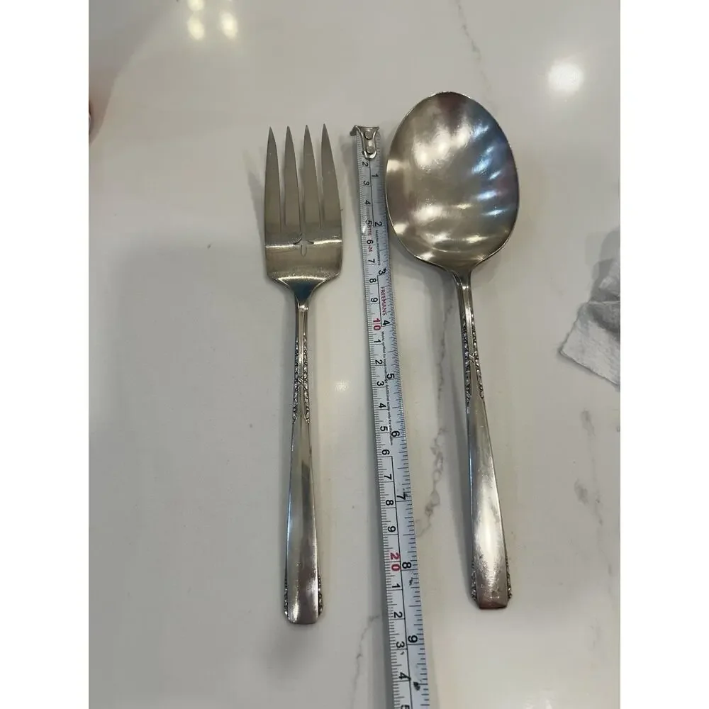 Vtg Wm A Rogers A1 Plus 1936 Camelot-Harvest Large Serving Spoon & Meat Fork SP